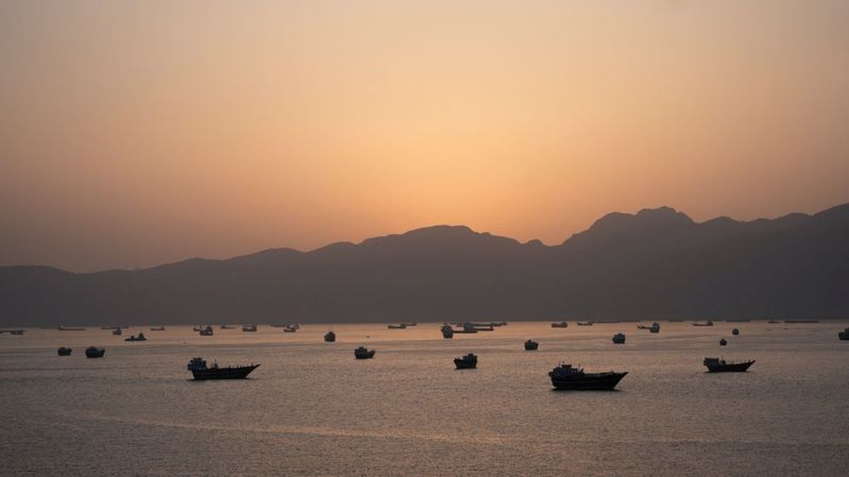 Ships and tankers in the Strait of Hormuz off the coast of Musandam, Oman on April 18.  (Reuters )