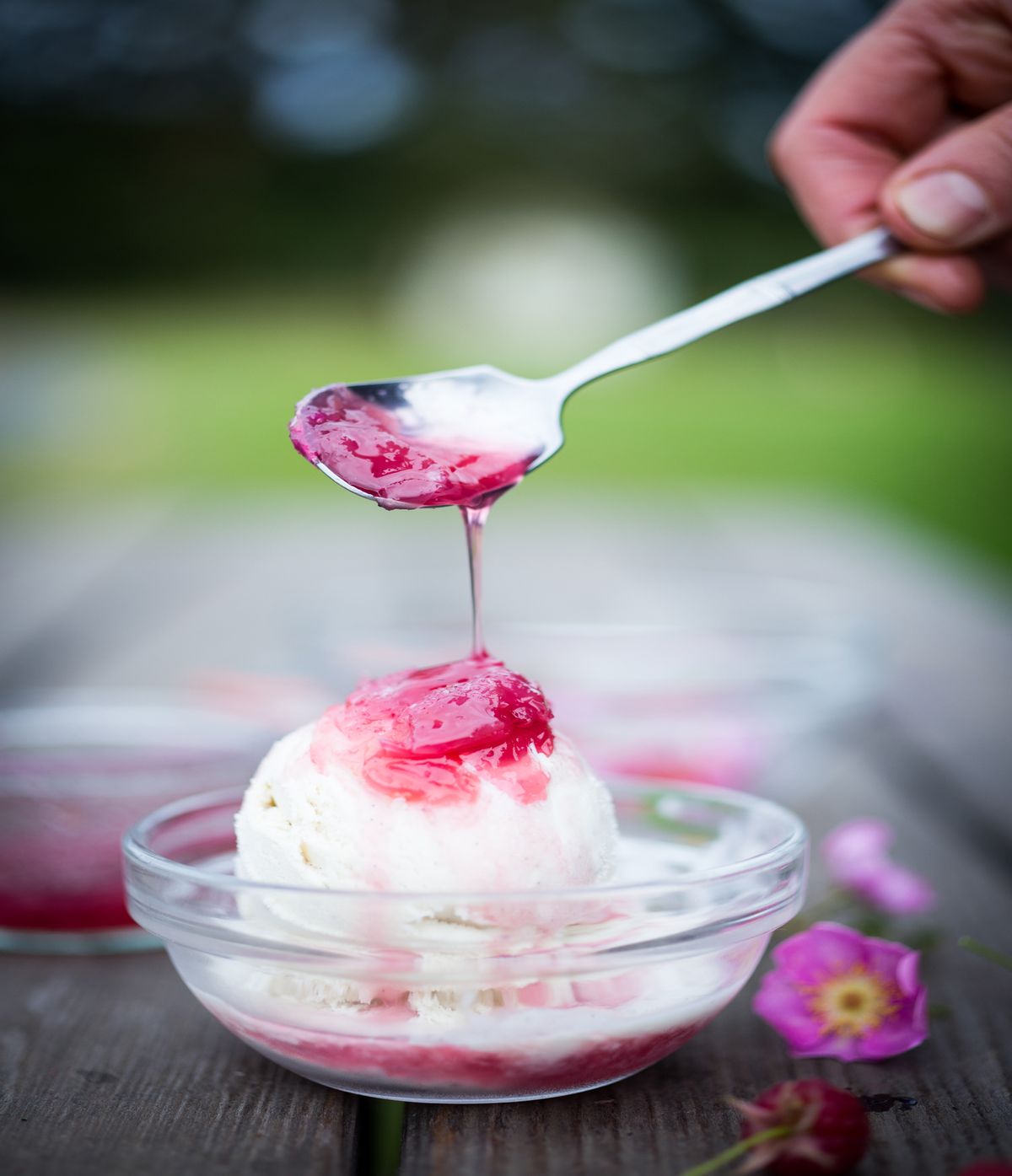 Wild Rose Petal Jam has a syrupy consistency, perfect for serving over vanilla ice cream. (Photo by Sylvia Fountaine)