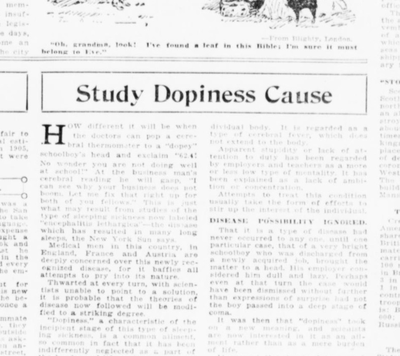 Scientists were beginning to think that “dopiness” was not just a moral failing of a reluctant schoolboy, but perhaps part of a disease, The Spokesman-Review reported on Jan. 4, 1920 in its Sunday magazine. This was the result of new research into the terrifying disease of encephalitis lethargica, commonly called sleepy sickness. (Spokesman-Review Archives)