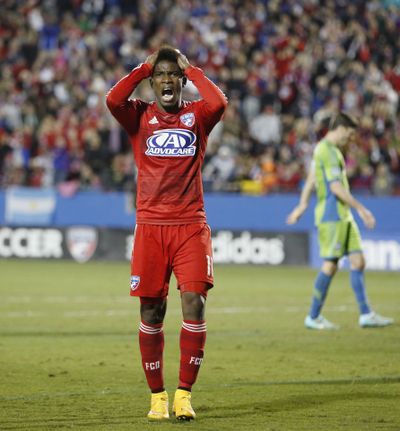 Dallas’ Fabian Castillo reacts to a missed opportunity. (Associated Press)