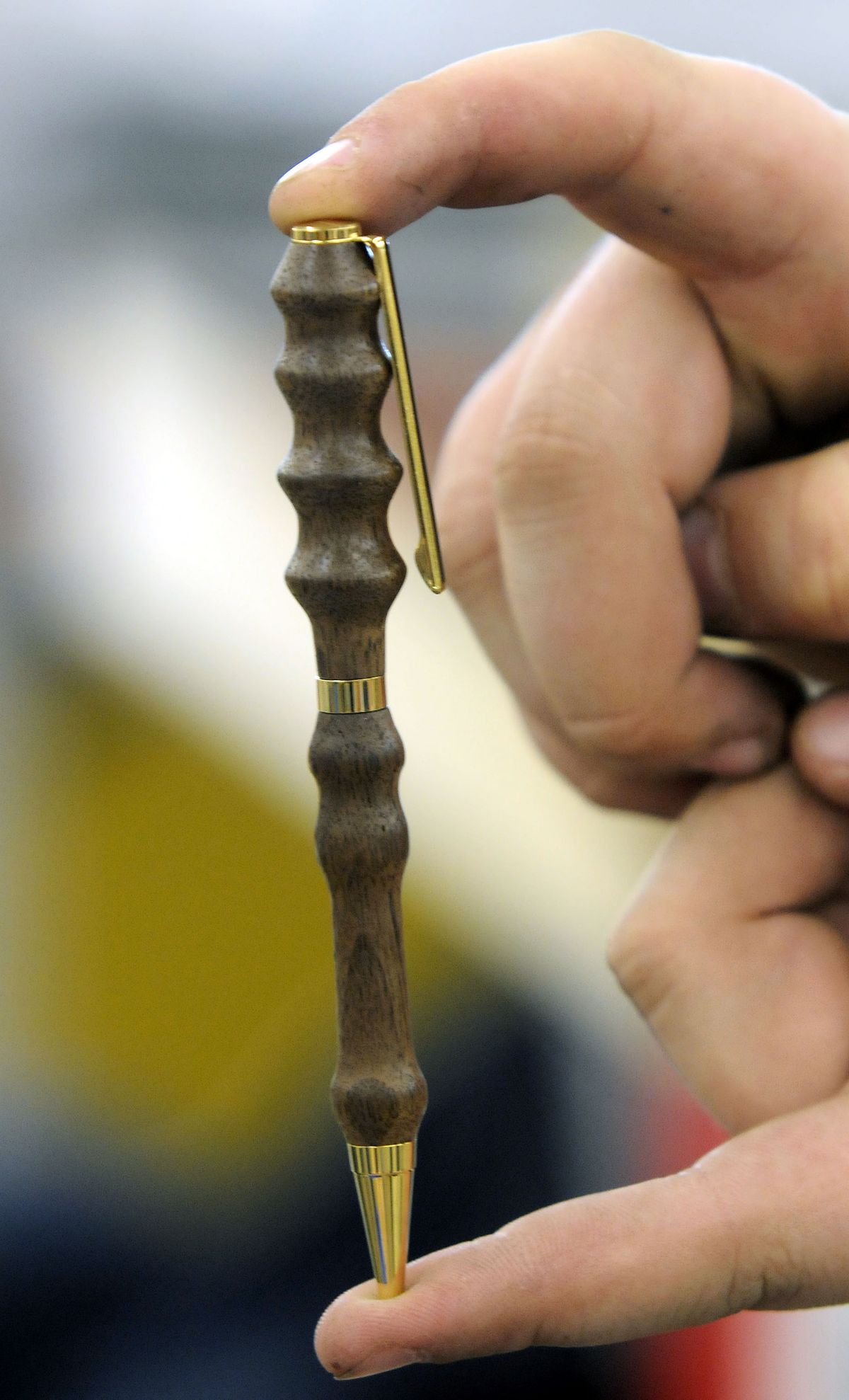 A finished  wood pen is displayed at Woodcraft. (Dan Pelle / The Spokesman-Review)