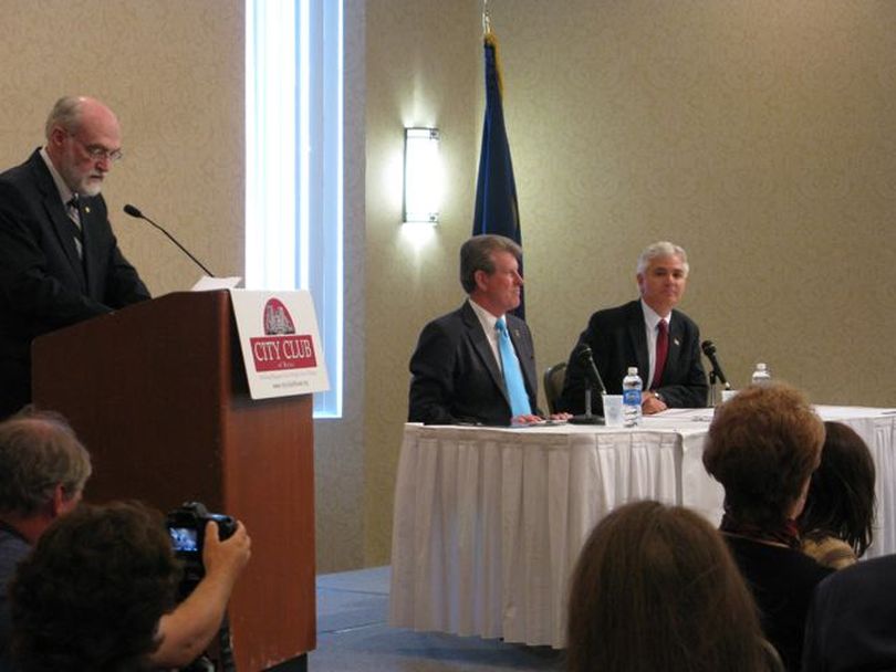 Guv's debate in Boise on Wednesday - at left is moderator Jim Weatherby (Betsy Russell)