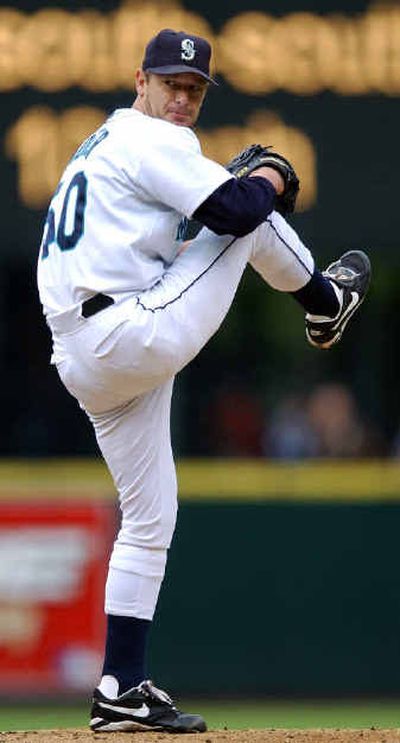 Starting pitcher Jamie Moyer has been a mainstay on the mound for the Seattle Mariners.
(Associated Press / The Spokesman-Review)