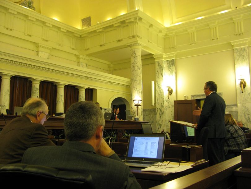 Bonneville County Commission Roger Christensen, chairman of the Catastrophic Health Care Fund, makes his budget presentation to JFAC on Thursday (Betsy Russell)