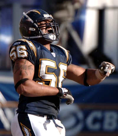 San Diego’s Super Bowl hopes took a hit with loss of Shawne Merriman.  (Associated Press / The Spokesman-Review)