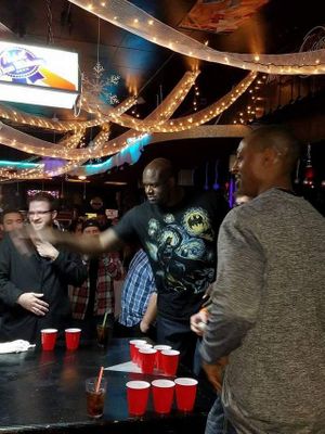 Courtesy photo Former NBA All-Star Shaquille O’Neal plays beer pong late New Year’s Eve at Mik’s in downtown Coeur d’Alene. (Courtesy photo via Coeur d'Alene Press)