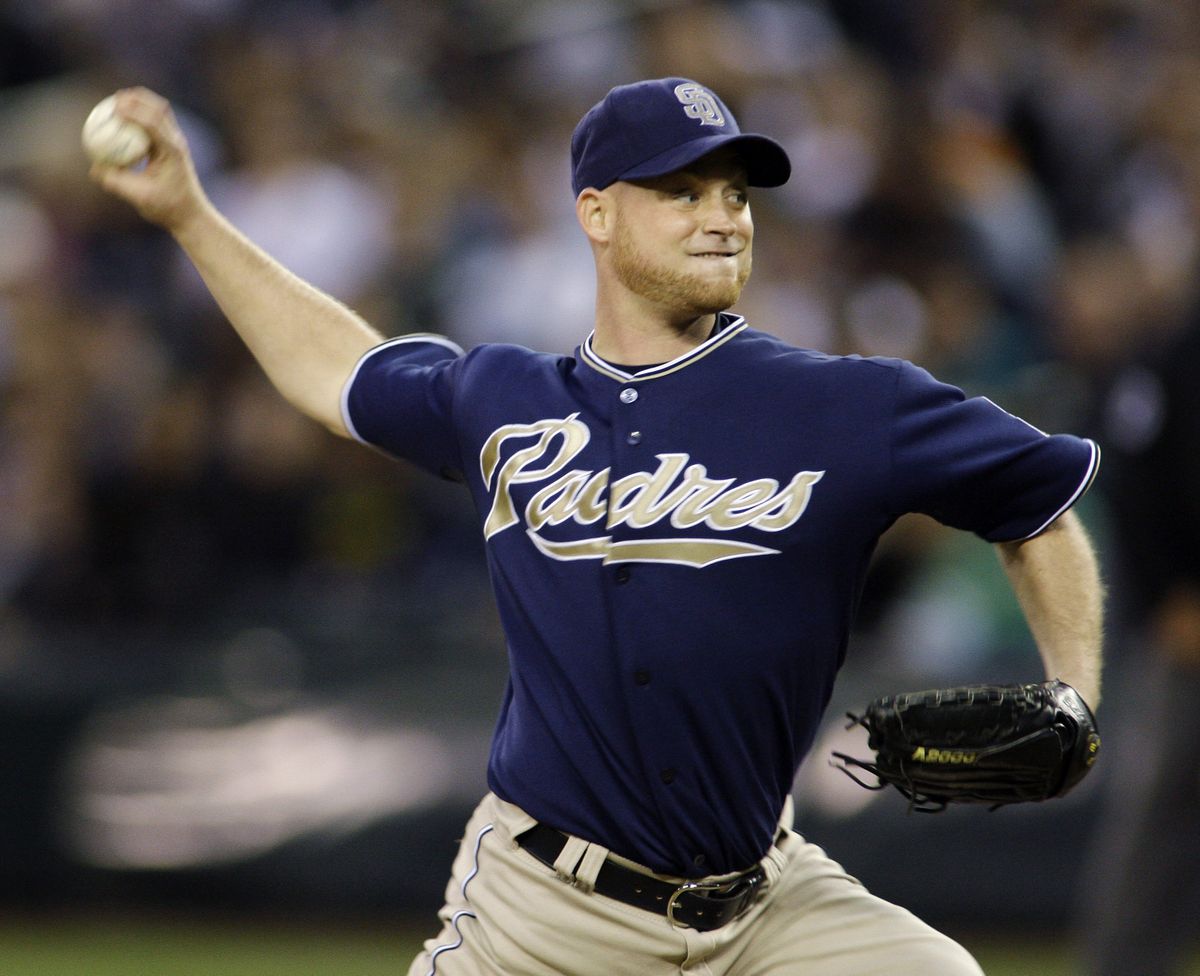 Padres starter Chad Gaudin tied a career high with 11 strikeouts and picked up the win. (Associated Press / The Spokesman-Review)