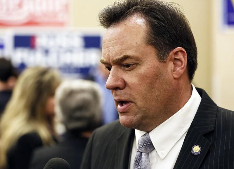 Former state Sen. Russ Fulcher talks to reporters while waiting election results May 20, 2014, in Boise, Idaho. (AP / Otto Kitsinger)