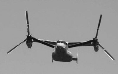 A new Osprey flies toward a landing zone Friday at Quantico, Va. The VMM 263 squadron will be sent in September to Iraq, said the commandant of the Marine Corps.
(Associated Press / The Spokesman-Review)