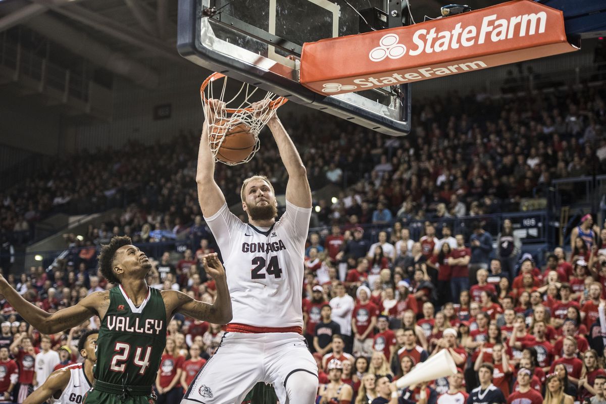 Gonzaga center Przemek Karnowski stands at 7-foot-1, 300-pounds. (Dan Pelle / The Spokesman-Review)