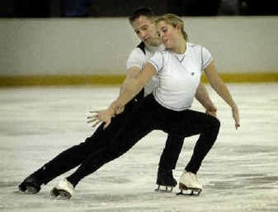 
Coeur d'Alene natives Kalie Budvarson and Chris Anders skate during an official practice at the 2005 U.S. Figure Skating Championships at the Memorial Coliseum in Portland Saturday morning.
 (Holly Pickett / The Spokesman-Review)