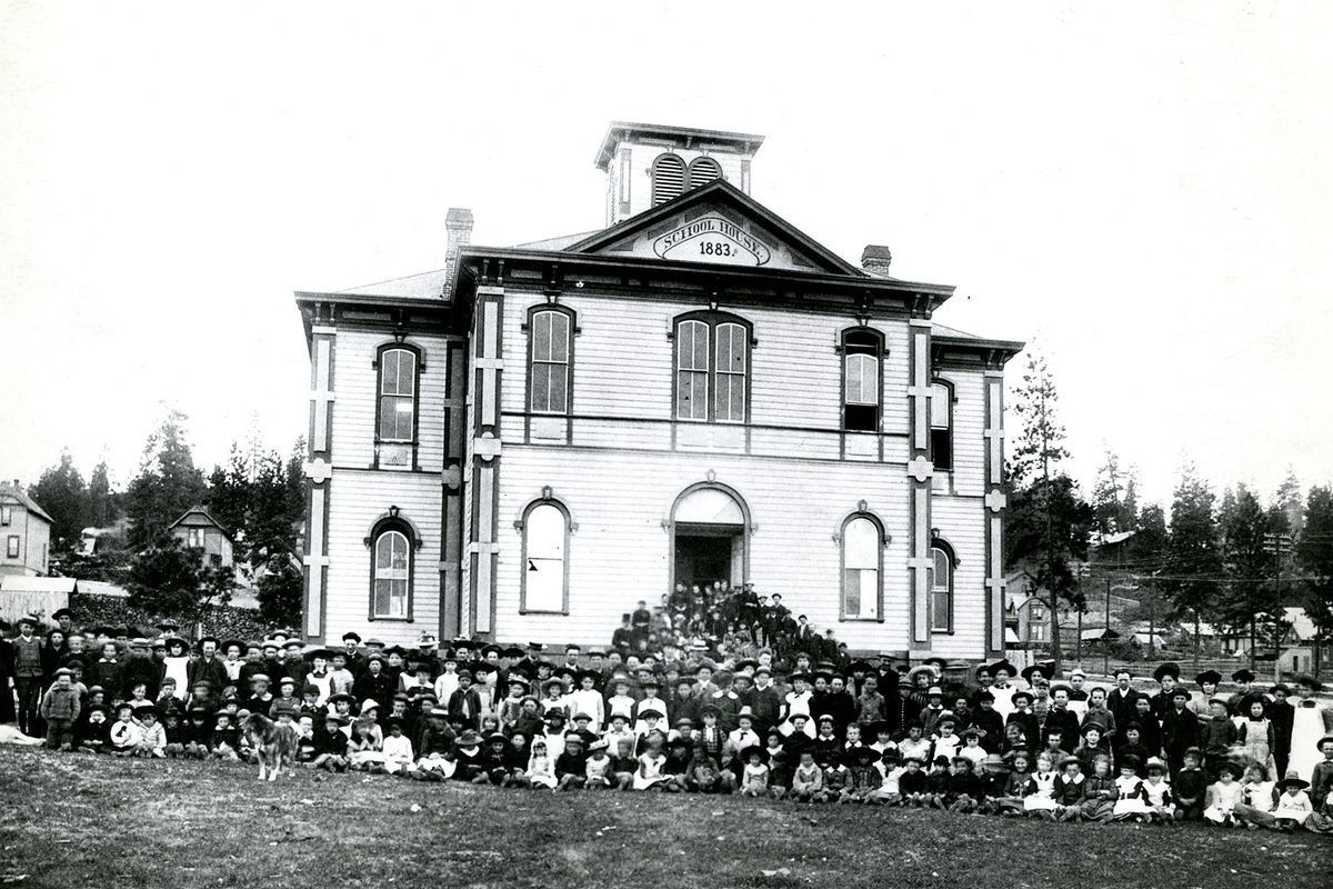 1800s: Central School opened in 1883 at Fourth and Stevens. In 1891, this school was replaced with the large brick structure of Spokane High School. The wood building was moved to the corner of Fifth and Bernard and used as a private school.
