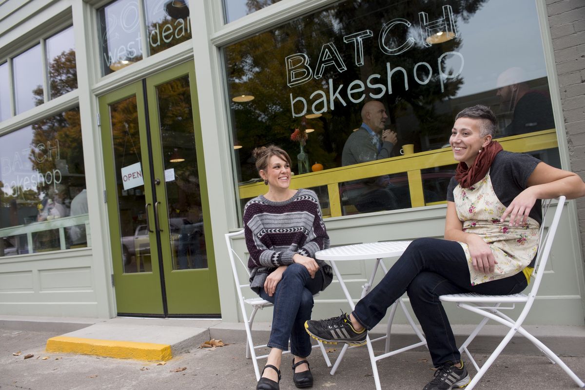 Mika Maloney, right, poses for a photo with Karyna Hamilton, left, at Batch Bakeshop at 2023 W. Dean Ave. in Spokane. (Tyler Tjomsland)