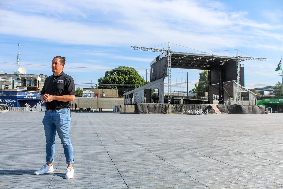 Matt Meyer, ONE Spokane Stadium’s director of entertainment, discusses the venue and its future entertainment plans on Thursday.  (Jordan Tolley Turner/The Spokesman-Review)