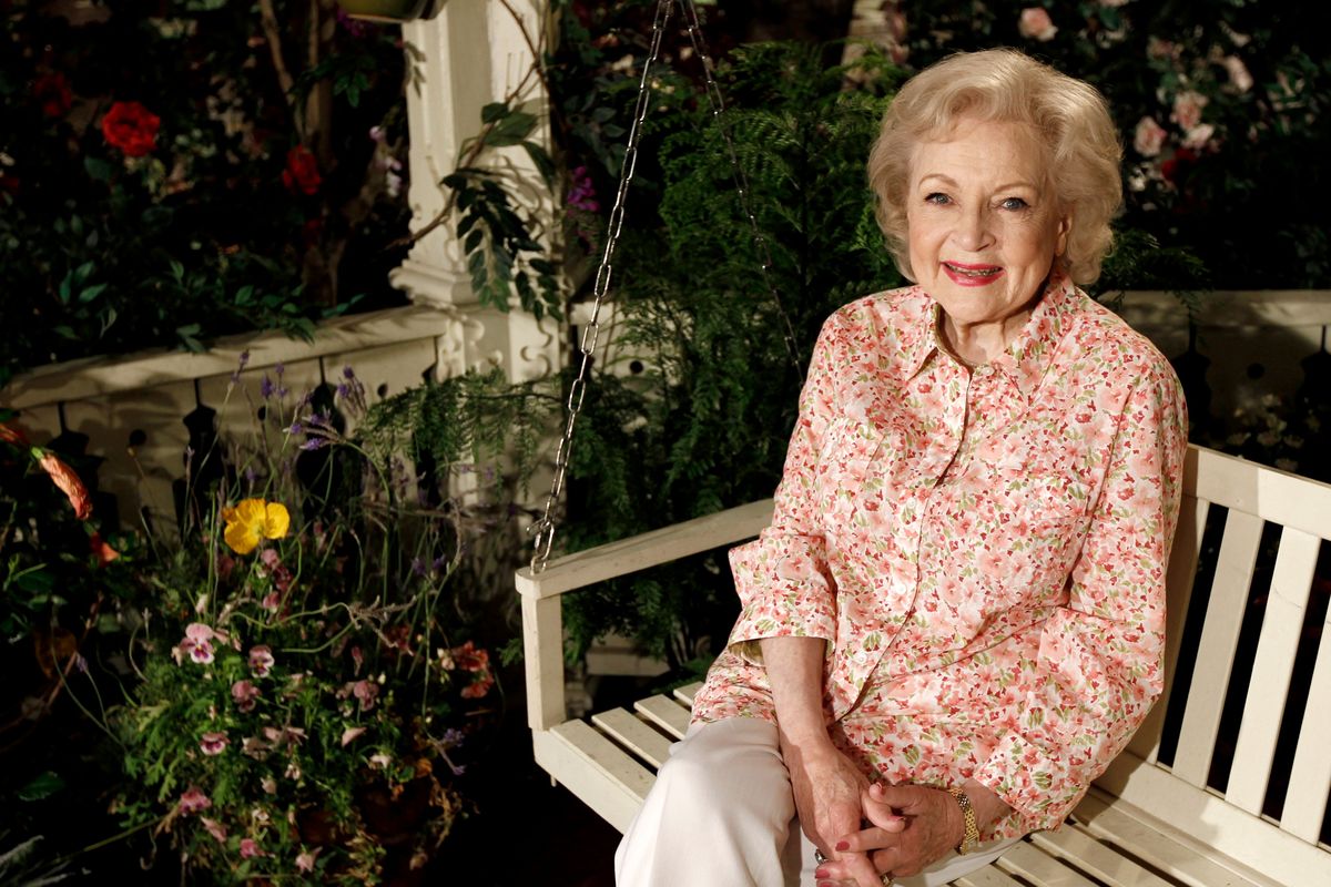 Actress Betty White poses for a portrait on the set of the television show "Hot in Cleveland" in Studio City section of Los Angeles on Wednesday, June 9, 2010. Betty White, whose saucy, up-for-anything charm made her a television mainstay for more than 60 years, has died. She was 99.   (Matt Sayles/Associated Press)