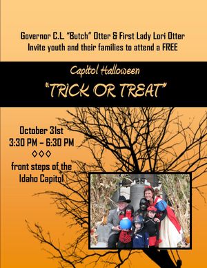 Gov. Butch Otter and First Lady Lori Otter invite Idaho kids to trick-or-treat at the state Capitol