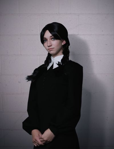 Ruby Krajic portrays Wednesday Addams in the Spokane Civic Theatre production of “The Addams Family,” running Friday through Oct. 15.  (Courtesy photo)