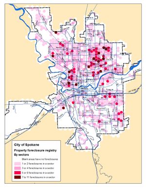 This is a reproduction of the map of zombie properties in Spokane that appeared with a story on Feb. 15, 2017. (Jim Camden/The Spokesman-Review)