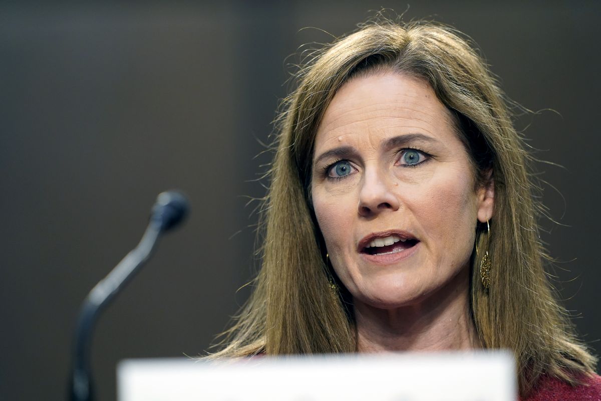 Supreme Court nominee Amy Coney Barrett speaks during a confirmation hearing before the Senate Judiciary Committee, Tuesday, Oct. 13, 2020, on Capitol Hill in Washington.  (Susan Walsh)
