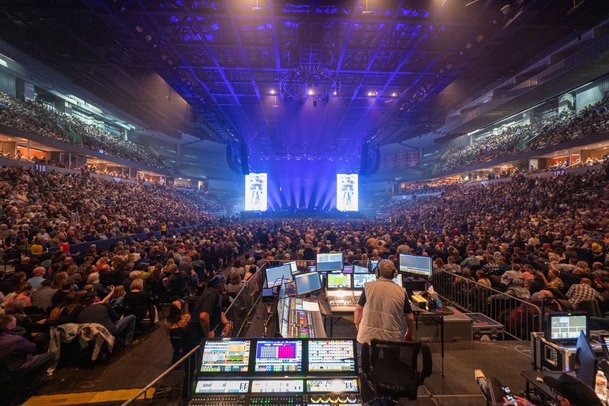 Above: A full house awaits Paul McCartney to take the stage during the opening night of his “Got Back” tour April 28 in the Spokane Arena.  (Colin Mulvany/The Spokesman-Review)