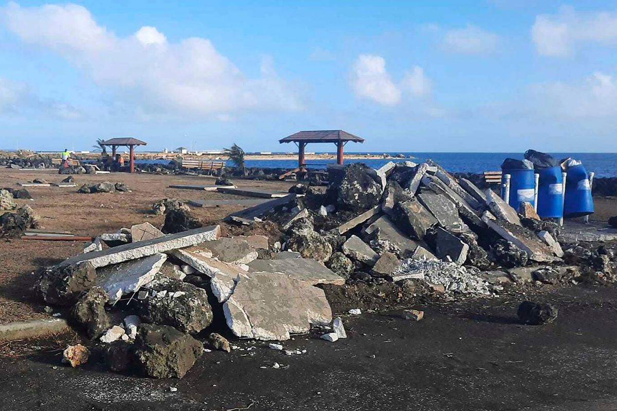This photo provided by Broadcom Broadcasting shows a damaged area in Nuku