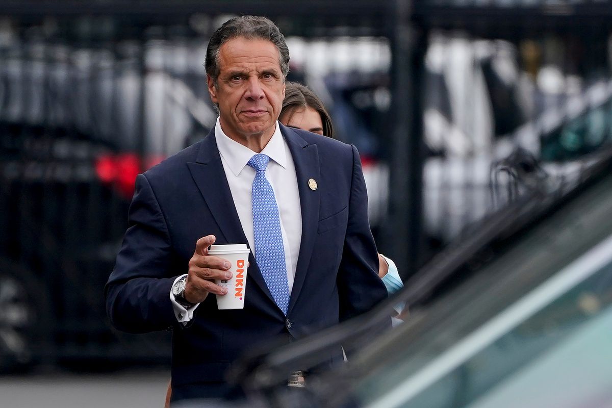 FILE - New York Gov. Andrew Cuomo prepares to board a helicopter after announcing his resignation, Aug. 10, 2021, in New York. Albany