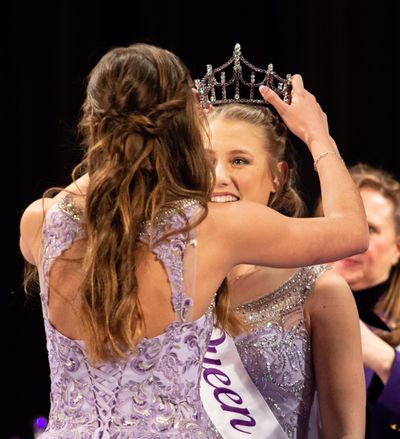 2018 Spokane Lilac Festival queen, Halle Nelson, crowns Madison O' Callaghan as the 2019 Spokane Lilac Festival queen during a coronation at West Valley High School on March 3, 2019. Because of the closure of schools and concerns about the spread of the coronavirus, this year’s coronation will not be open to the public. (Libby Kamrowski / The Spokesman-Review)