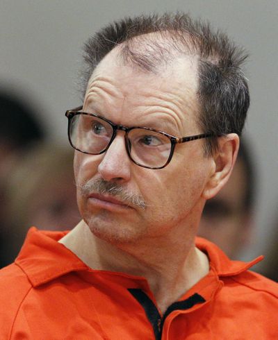 Green River Killer Gary Ridgway listens Feb. 18, 2011, during his arraignment on charges of murder in the 1982 death of Rebecca “Becky” Marrero at the King County Regional Justice Center in Kent, Wash.  (Elaine Thompson)