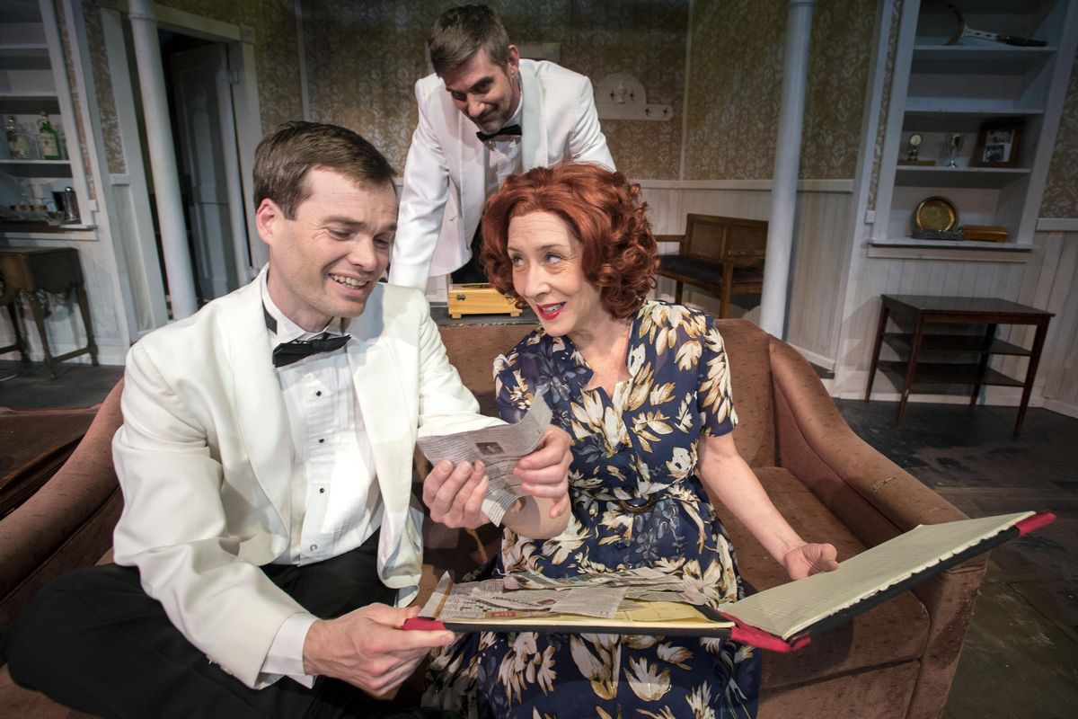 Actors (on couch) Andrew Biviano (Max Halliday), Molly Allen (Margot Wendice) and Patrick McHenry- Kroetch play a scene from Spokane Civic Theatre’s production of “Dial M for Murder.” (Colin Mulvany / The Spokesman-Review)