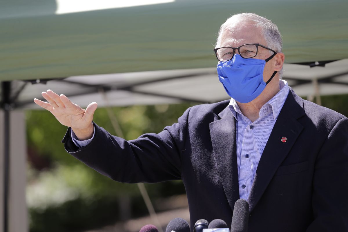 Washington Gov. Jay Inslee motions about the high rate of coronavirus cases Tuesday in the area during a press conference at Yakima Valley College. Tuesday, June 16, 2020, in Yakima, Wash. Inslee met with leaders in local government, health care and business to discuss the impact of the COVID-19 pandemic in the area, which has one of the highest rates of infection in the state. (AP Photo/Elaine Thompson)  (Elaine Thompson)