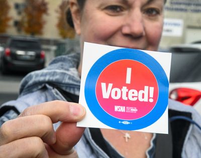 Scared Heart nurse Tara Lavinder was on hand to vote at the Carpenter’s Hall, Thursday. WSNA nurses and UFCW 21 workers at Sacred Heart are voting to authorize a strike. (Dan Pelle / The Spokesman-Review)