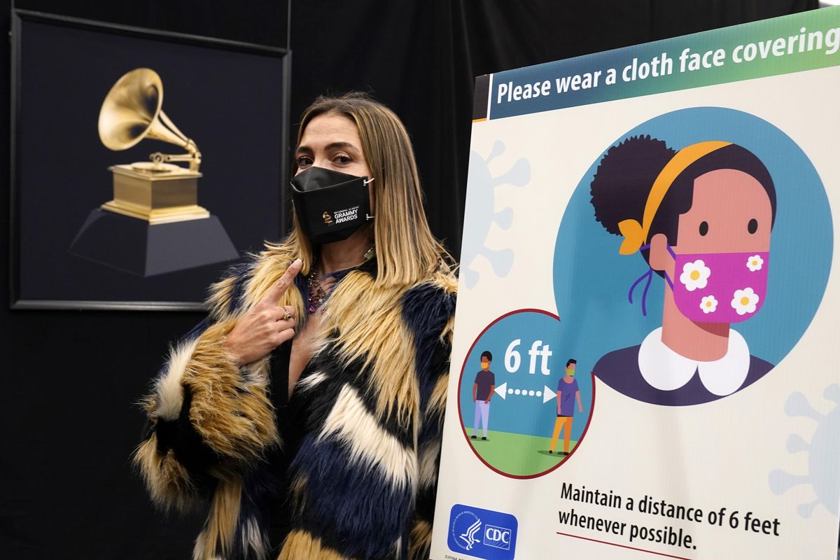 Associated Press entertainment reporter Marcela Isaza is seen backstage at the 63rd Grammy Awards in Los Angeles Thursday. The awards show airs Sunday. (Associated Press)