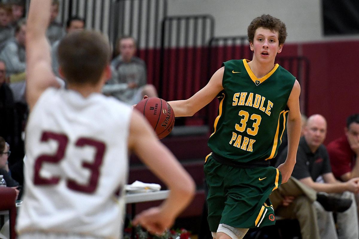 Jake Groves scored 20 points with four 3-pointers in Shadle Park’s loss to University on Tuesday. (Colin Mulvany / The Spokesman-Review)