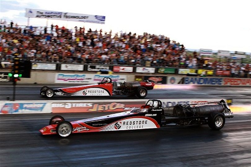 Mark Stevens and David Douthit lead the Jet Car charge at this week's NHRA drag racing event at Spokane County Raceway.