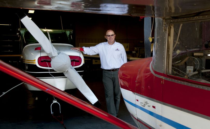 Patrick O’Halloran, director of the North Idaho College Aerospace Center in Hayden, is offering the college’s first FAA-approved aircraft maintenance program starting in late August. He talked about the program at the center on Tuesday. (Kathy Plonka)