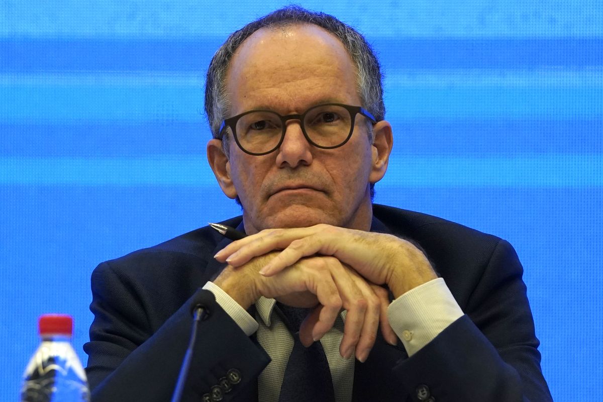 FILE - In this Tuesday, Feb. 9, 2021 file photo, Peter Ben Embarek of a World Health Organization team attends a joint press conference at the end of their mission to investigate the origins of the coronavirus pandemic in Wuhan in central China
