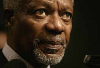 
U.N. Secretary General Kofi Annan speaks to reporters after a meeting Saturday to discuss the Ivory Coast.
 (Associated Press / The Spokesman-Review)