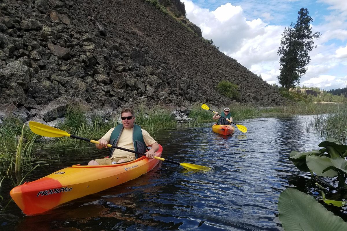 A kayaker paddles Rock Creek from the outlet of Bonnie Lake near the Whitman-Spokane county line. (Rich Landers / The Spokesman-Review)