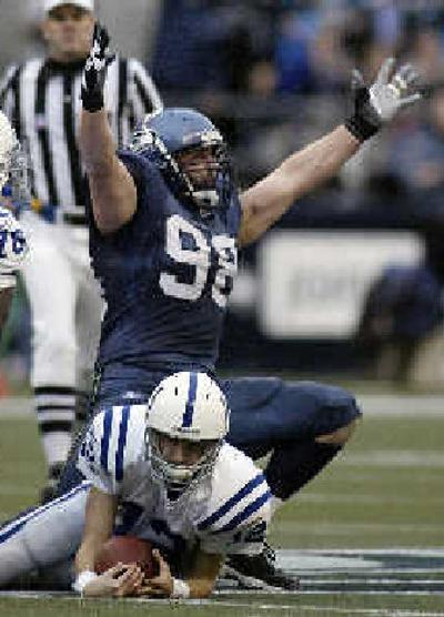 
Seattle's Grant Wistrom got a rush out of sacking Colts backup quarterback Jim Sorgi. 
 (Associated Press / The Spokesman-Review)