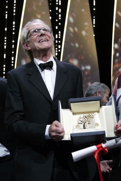 Director Ken Loach reacts after receiving the Palme d’Or for the film “I, Daniel Blake,” during the awards ceremony at the 69th international film festival, Cannes, southern France, Sunday. (Thibault Camus / Associated Press)