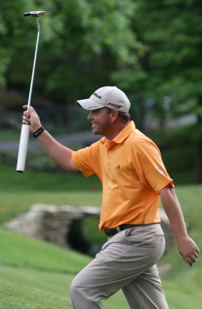Matt Bettencourt acknowledges the gallery during the third round of the Memorial golf tournament.  (Associated Press / The Spokesman-Review)