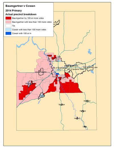 This is a map of the primary votes in the 6th District Senate race. (Jim Camden)