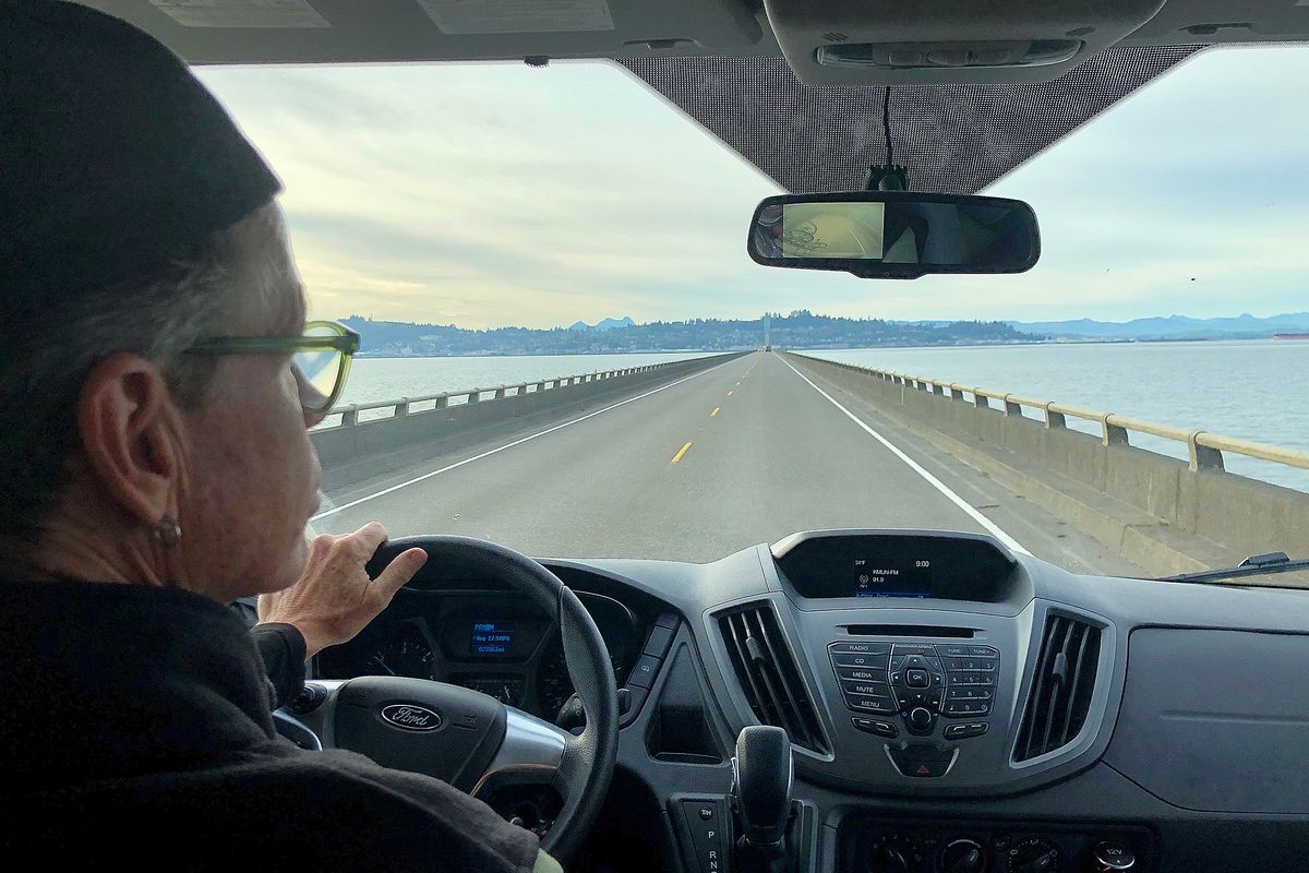 The road stretches out as we cross the Columbia River near Astoria, Ore. (Leslie Kelly)