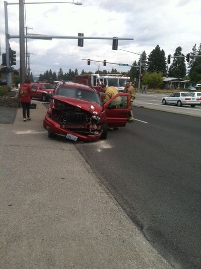 This car was involved in a collision with a fire truck Monday morning, Sept. 10, 2012, at 29th Avenue and Ray Street (Spokane Police Department)