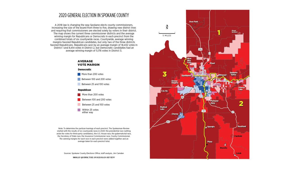 Spokane County Commissioner districts drawn after the 2010 census.  (Molly Quinn / The Spokesman-Review)