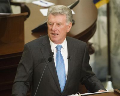 Idaho Gov. Butch Otter delivers his State of the State address inside the house chambers at the state Capitol building Jan. 9, 2017 in Boise, Idaho. Otter appointed Payette County Commissioner Marc Shigeta and Idaho Department of Lands Director Tom Schultz to the Idaho Oil and Gar Conservation Committee on Thursday, May 18, 2017. (Otto Kitsinger / Associated Press)