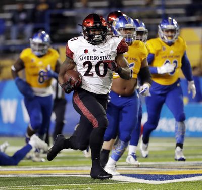 Rashaad Penny led the nation with 2,248 rushing yards and scored 23 touchdowns as a senior at San Diego State. (Marcio Jose Sanchez / AP)