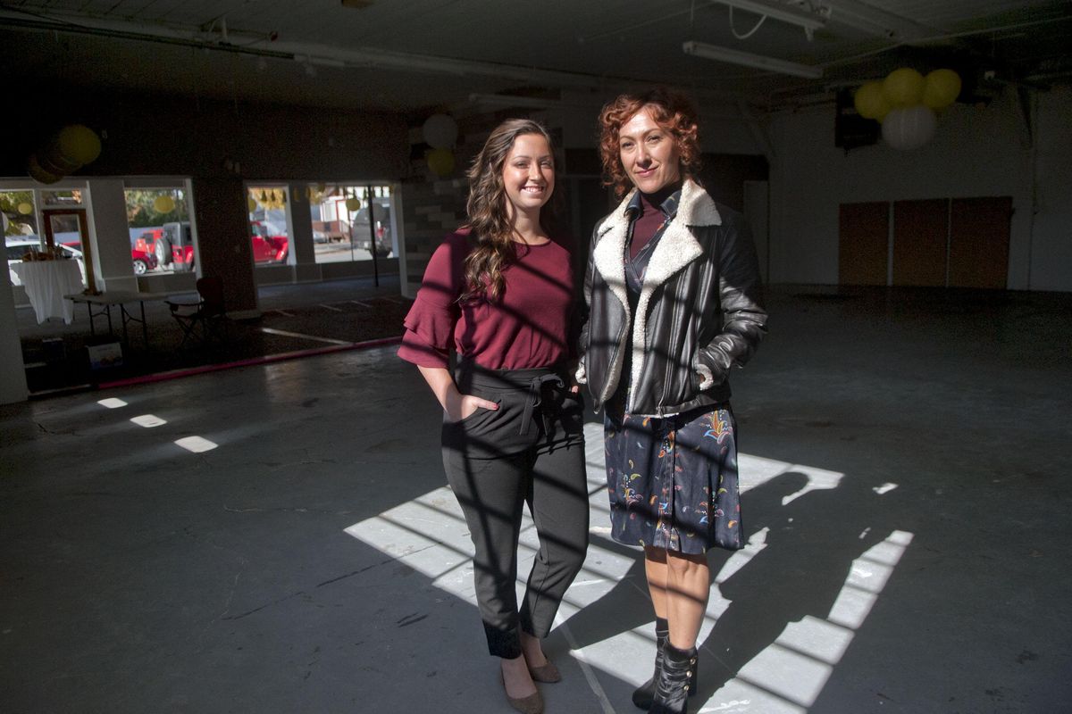 Cassidy Bones and Melinda Cadwallader,  co-founders of The Hive, stand in what they plan to transform into a coworking space geared toward women entrepreneurs at 405 E. Indiana Ave. in Coeur d’Alene. (Kathy Plonka / The Spokesman-Review)