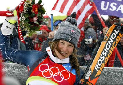 
A bridesmaid but never the bride on the World Cup tour, this time the bouquet is for Julia Mancuso after winning the giant slalom. 
 (Associated Press / The Spokesman-Review)