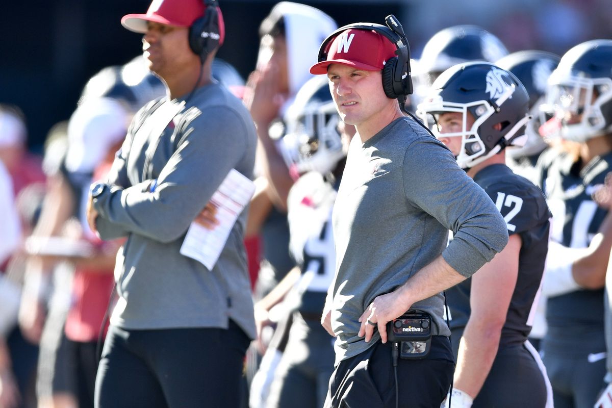 Washington State coach Jake Dickert watches his team during the second half of a Pac-12 game against Oregon on Saturday at Gesa Field in Pullman.  (Tyler Tjomsland/The Spokesman-Review)